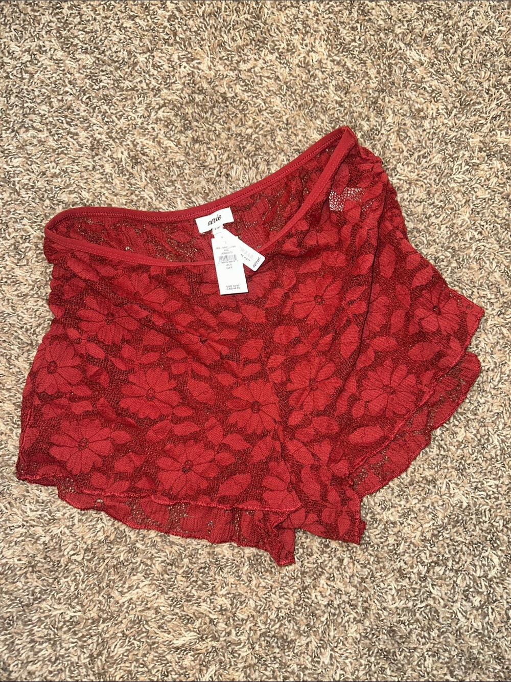 Aerie‎ Red Floral Lace Sleep Shorts